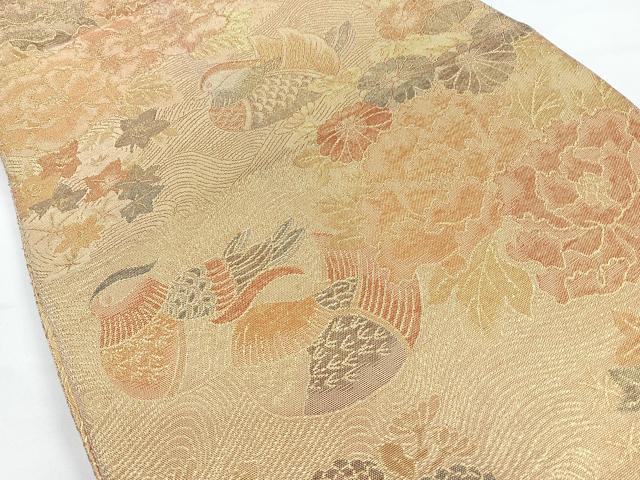 平和屋着物◎六通柄袋帯　鴛鴦花文　金糸　正絹　逸品　CAAY5551nb
