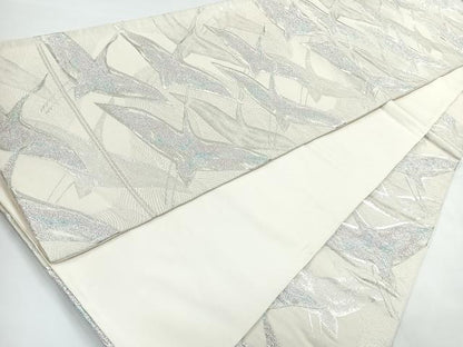 平和屋着物◎六通柄袋帯　群鶴　銀糸　正絹　逸品　CAAY5556nb