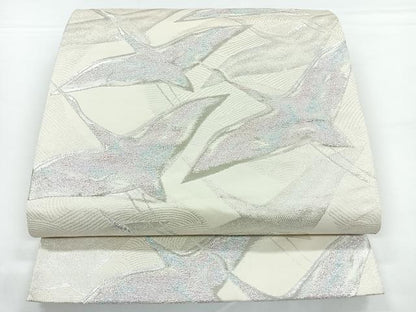平和屋着物◎六通柄袋帯　群鶴　銀糸　正絹　逸品　CAAY5556nb