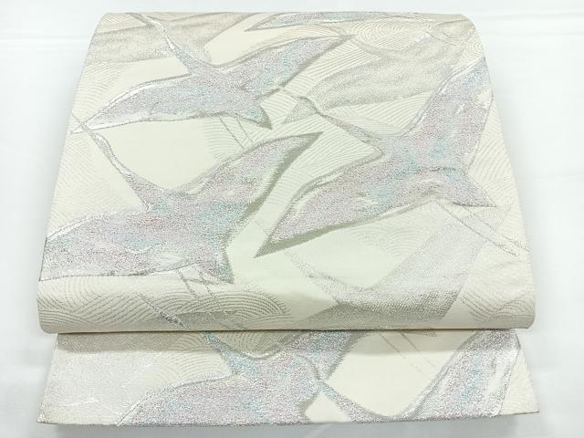 平和屋着物◎六通柄袋帯　群鶴　銀糸　正絹　逸品　CAAY5556nb