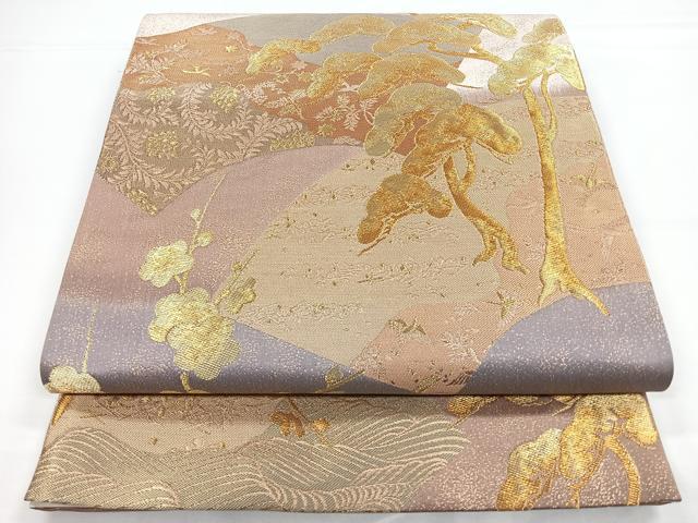 平和屋着物◎六通柄袋帯　地紙光琳松文　金糸　正絹　逸品　CAAY5591nb