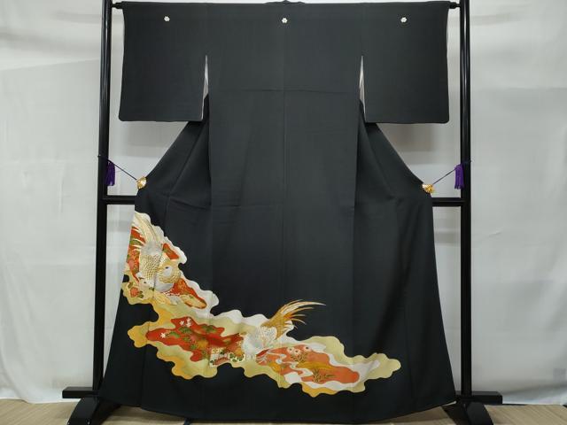 平和屋着物■豪華黒留袖　駒刺繍　鳳凰花文　金彩　正絹　逸品　CAAY5617fb