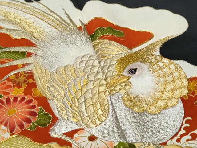 平和屋着物■豪華黒留袖　駒刺繍　鳳凰花文　金彩　正絹　逸品　CAAY5617fb