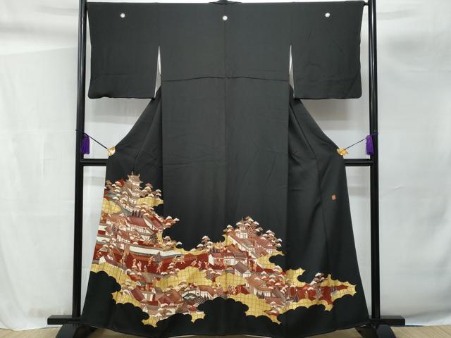 平和屋着物■豪華黒留袖　作家物　風景人物文　金彩　正絹　逸品　CAAY5667fb