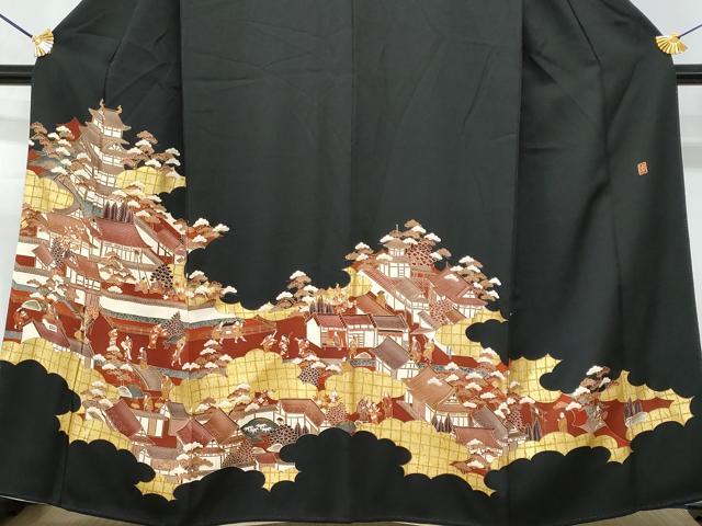 平和屋着物■豪華黒留袖　作家物　風景人物文　金彩　正絹　逸品　CAAY5667fb