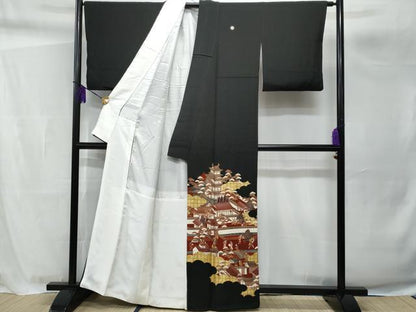 平和屋着物■豪華黒留袖　作家物　風景人物文　金彩　正絹　逸品　CAAY5667fb