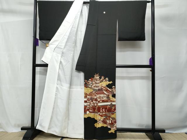 平和屋着物■豪華黒留袖　作家物　風景人物文　金彩　正絹　逸品　CAAY5667fb