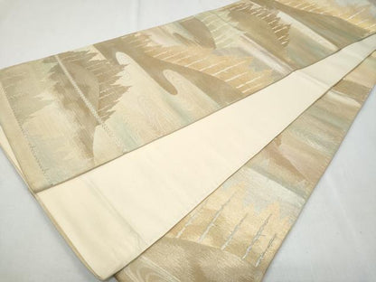 平和屋着物◎六通柄袋帯 流水遠山樹林文 銀糸 正絹 逸品 CAAY5823fb