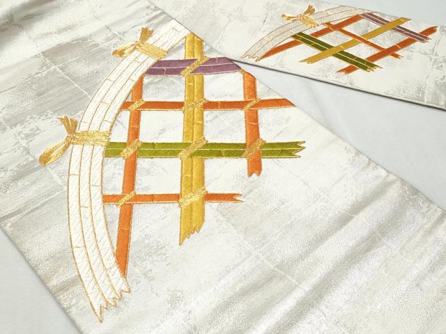 平和屋着物◎九寸名古屋帯　総刺繍　駒刺繍　籬文　正絹　逸品　CAAY5950fb