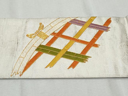 平和屋着物◎九寸名古屋帯　総刺繍　駒刺繍　籬文　正絹　逸品　CAAY5950fb