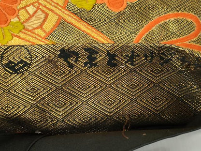 平和屋着物◎六通柄袋帯唐織　花車文　黒地　金糸　やまとオリジナル　正絹　逸品　CAAY5964fb