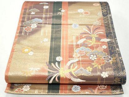 平和屋着物◎六通柄袋帯　唐織　鳳凰花松文　金糸　正絹　逸品　CAAY5993fb