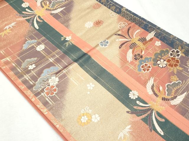 平和屋着物◎六通柄袋帯　唐織　鳳凰花松文　金糸　正絹　逸品　CAAY5993fb