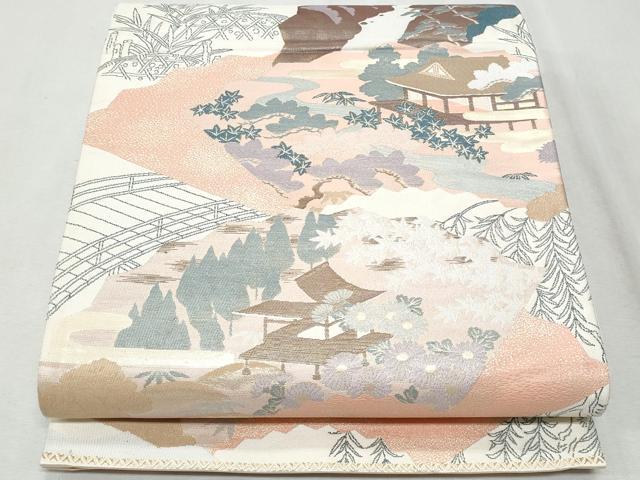 平和屋着物◎六通柄袋帯　風景文　九百東州錦　金糸　正絹　逸品　未使用　CAAY5998fb
