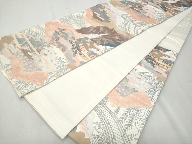 平和屋着物◎六通柄袋帯　風景文　九百東州錦　金糸　正絹　逸品　未使用　CAAY5998fb
