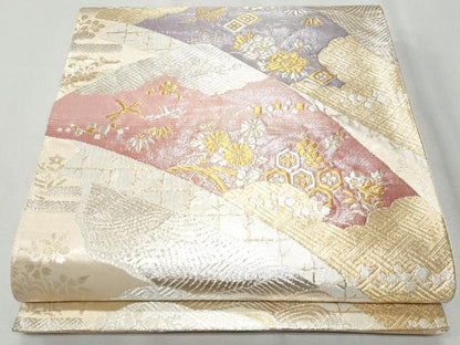 平和屋着物◎六通柄袋帯　飛鶴吉祥花文　金銀糸　正絹　逸品　CAAY5999fb