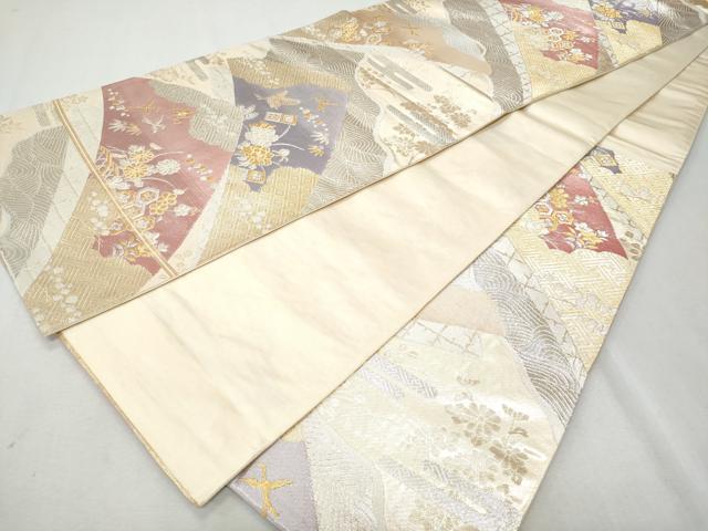 平和屋着物◎六通柄袋帯　飛鶴吉祥花文　金銀糸　正絹　逸品　CAAY5999fb