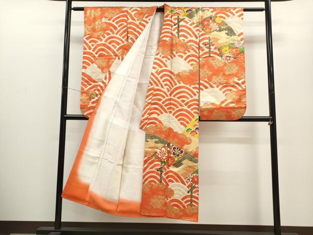 平和屋着物∵女の子 十三参り 子供 祝着・長襦袢・袋帯セット 刺繍 雲取り流水渡橋吉祥花文 金通し地 逸品 CAAY6019ze