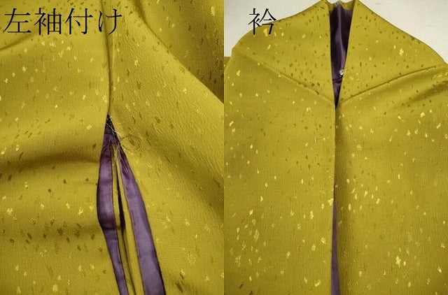 平和屋着物●世界的ファッションデザイナー　山本寛斎　kansaiブランド　小振袖　二尺袖 山吹茶色 孔雀草花文 金銀彩 洗える着物CAAY6207ze