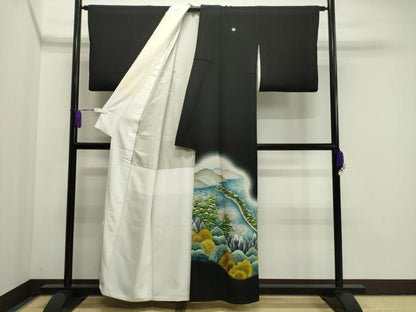 平和屋着物■豪華黒留袖　刺繍　風景文　暈し染め　正絹　逸品　CAAY6434gh