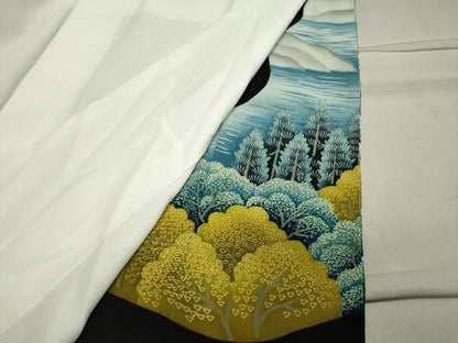 平和屋着物■豪華黒留袖　刺繍　風景文　暈し染め　正絹　逸品　CAAY6434gh