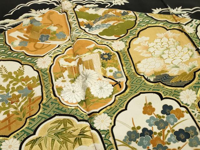 平和屋着物■豪華黒留袖　駒刺繍　御所車松竹梅文　金彩　正絹　逸品　CAAY6486gh