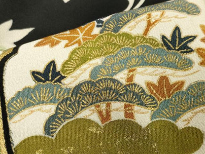 平和屋着物■豪華黒留袖　駒刺繍　御所車松竹梅文　金彩　正絹　逸品　CAAY6486gh
