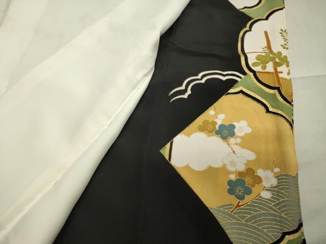 平和屋着物■豪華黒留袖　駒刺繍　御所車松竹梅文　金彩　正絹　逸品　CAAY6486gh