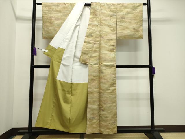 平和屋着物■上質な紬　流水草花文　正絹　逸品　CAAY6544gh