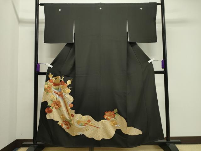 平和屋着物■豪華黒留袖　刺繍　尾長鳥花文　金彩　正絹　逸品　CAAY6549gh