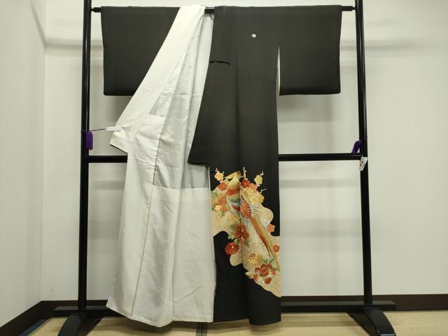 平和屋着物■豪華黒留袖　刺繍　尾長鳥花文　金彩　正絹　逸品　CAAY6549gh