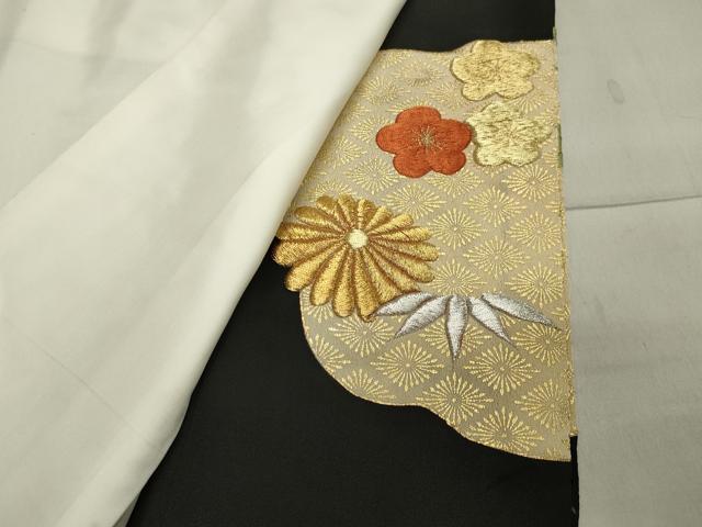 平和屋着物■豪華黒留袖　刺繍　尾長鳥花文　金彩　正絹　逸品　CAAY6549gh