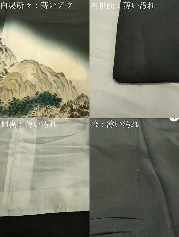 平和屋着物■豪華黒留袖　刺繍　手描き　風景文　暈し染め　金糸　正絹　逸品　CAAY6566gh