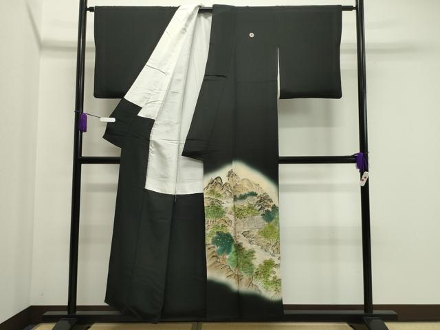 平和屋着物■豪華黒留袖　刺繍　手描き　風景文　暈し染め　金糸　正絹　逸品　CAAY6566gh