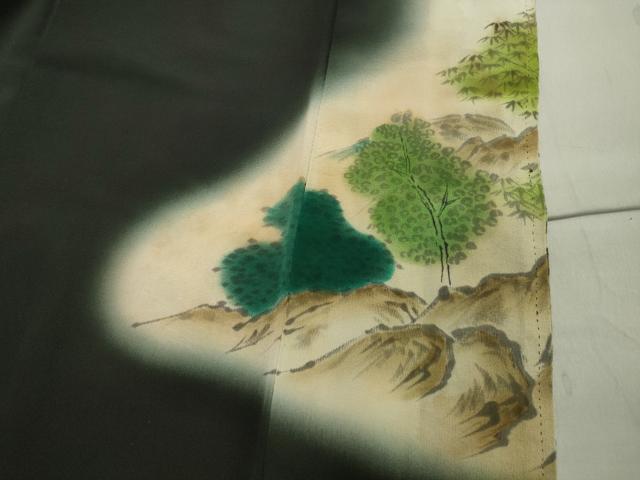 平和屋着物■豪華黒留袖　刺繍　手描き　風景文　暈し染め　金糸　正絹　逸品　CAAY6566gh