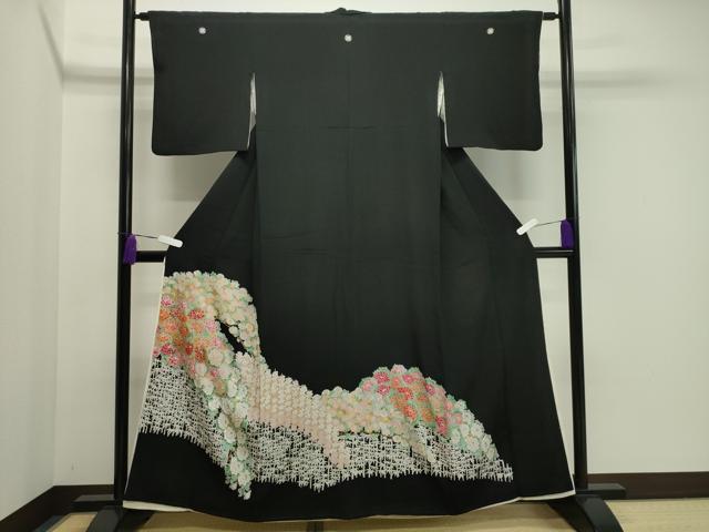 平和屋着物■豪華黒留袖　駒刺繍　梅笹花文　金彩　正絹　逸品　CAAY6569gh