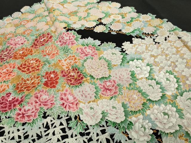 平和屋着物■豪華黒留袖　駒刺繍　梅笹花文　金彩　正絹　逸品　CAAY6569gh