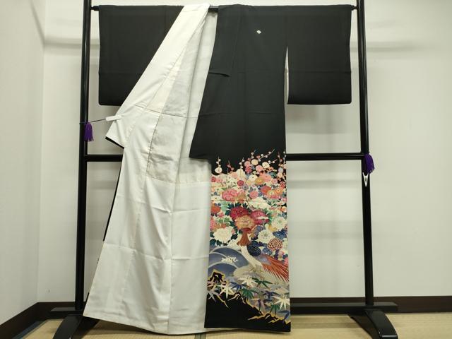 平和屋着物●本加賀友禅作家　百貫華峰　黒留袖　尾長鳥花文　暈し染め　金彩　正絹　逸品　CAAY6782gh