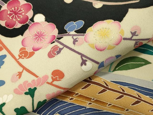 平和屋着物●本加賀友禅作家　百貫華峰　黒留袖　尾長鳥花文　暈し染め　金彩　正絹　逸品　CAAY6782gh