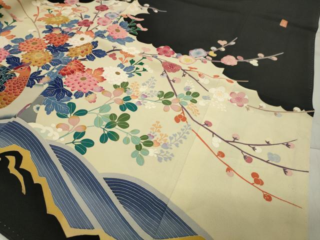 平和屋着物●本加賀友禅作家　百貫華峰　黒留袖　尾長鳥花文　暈し染め　金彩　正絹　逸品　CAAY6782gh