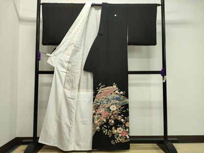 平和屋着物●豪華黒留袖 友禅 作家物 扇面舟花文 正絹 逸品 CAAY6785gh