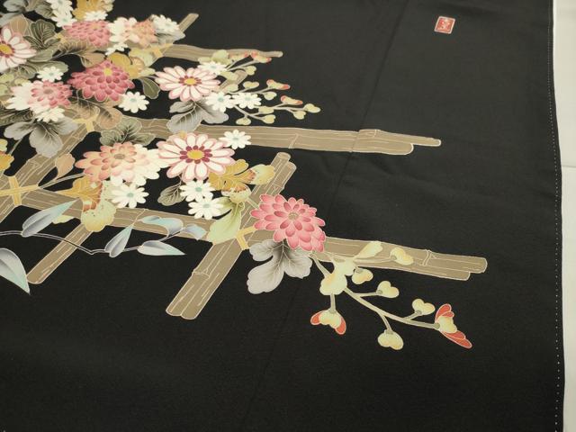 平和屋着物●豪華黒留袖 友禅 作家物 扇面舟花文 正絹 逸品 CAAY6785gh