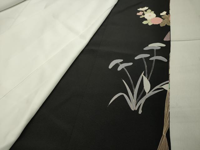 平和屋着物●豪華黒留袖 友禅 作家物 扇面舟花文 正絹 逸品 CAAY6785gh
