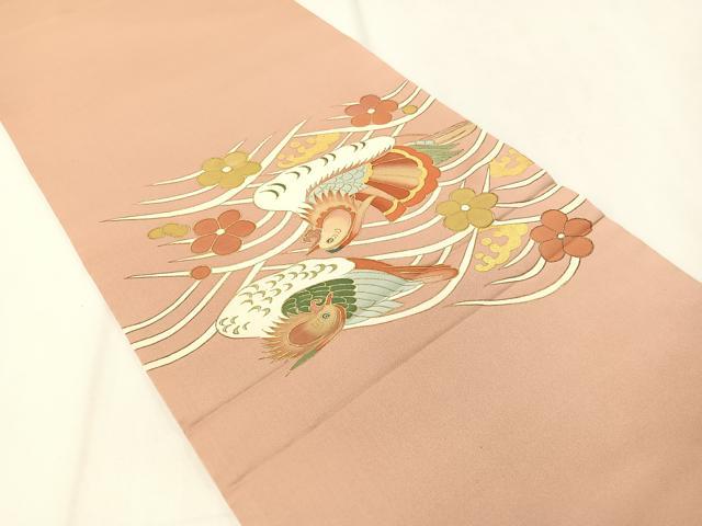 平和屋着物●太鼓柄袋帯　駒刺繍　立波鴛鴦菊文　金彩　引箔　正絹　逸品　未使用　CAAY6810vp