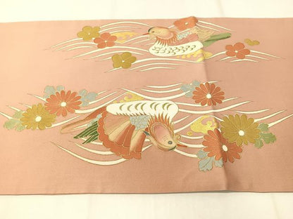 平和屋着物●太鼓柄袋帯　駒刺繍　立波鴛鴦菊文　金彩　引箔　正絹　逸品　未使用　CAAY6810vp