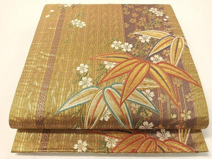 平和屋着物▼佐賀錦　六通柄袋帯　唐織　枝垂れ花笹間道　金糸　正絹　逸品　CAAY6854vp