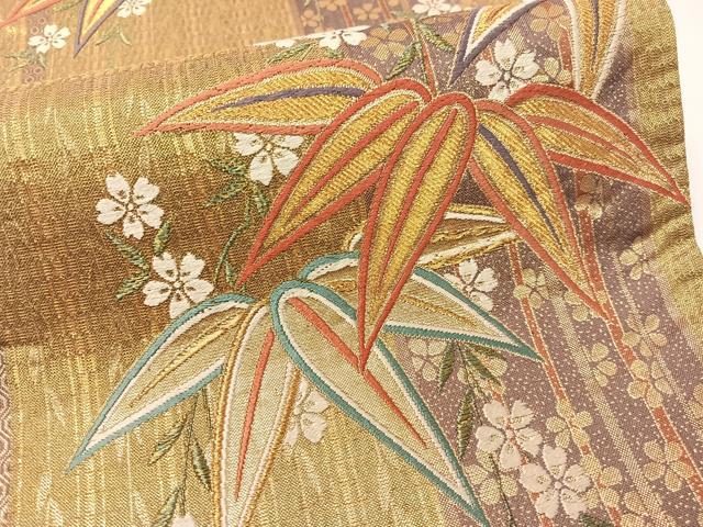 平和屋着物▼佐賀錦　六通柄袋帯　唐織　枝垂れ花笹間道　金糸　正絹　逸品　CAAY6854vp