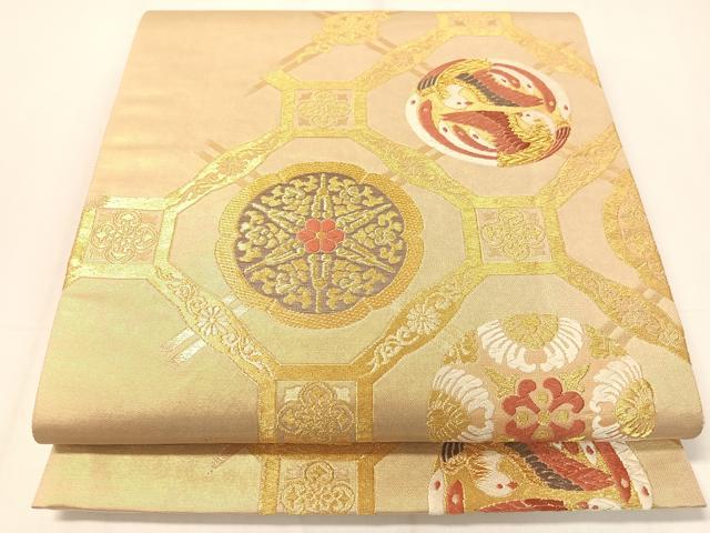 平和屋着物▼六通柄袋帯　唐織　蜀江花鳥文　金糸　引箔　正絹　逸品　CAAY6863vp