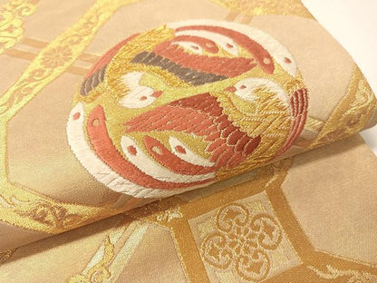 平和屋着物▼六通柄袋帯　唐織　蜀江花鳥文　金糸　引箔　正絹　逸品　CAAY6863vp