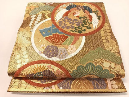 平和屋着物●佐賀錦 六通柄袋帯 唐織 鳳凰花蝶松丸文 金糸 引箔 正絹 逸品 CAAY6891vp